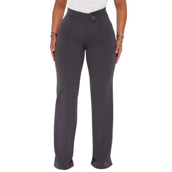 Charyeah Wide Leg Work Pants for Womens High Waisted Stretchy Pants Wrinkle Free Business Office Trousers Grey