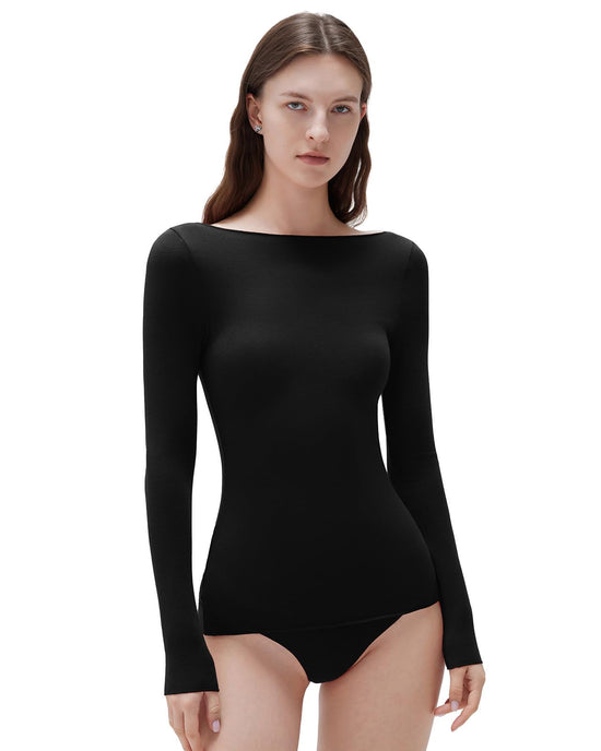 SUUKSESS fitted long sleeve shirt with boat neck in cashmere blend