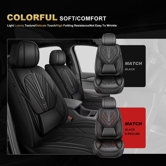 AOMSAZTO leather seat covers - Fit for Kia Optima 2002-2020, black and redline design