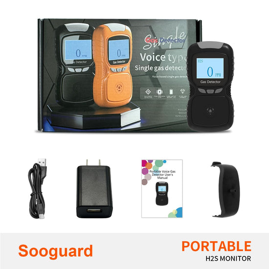 Sooguard H2S Gas Detector Clip On Portable, 0-100ppm Monitor with Triple Alarm (Sound/Light/Vibration), 0.5s Fast Response & Digital Display, Personal Gas Monitor