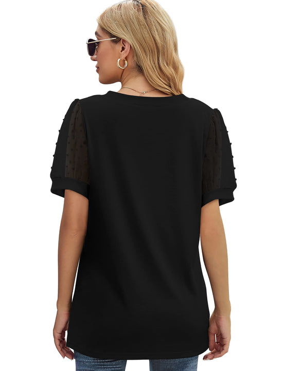 Aokosor shirt — V neck puff sleeve with Swiss dot design