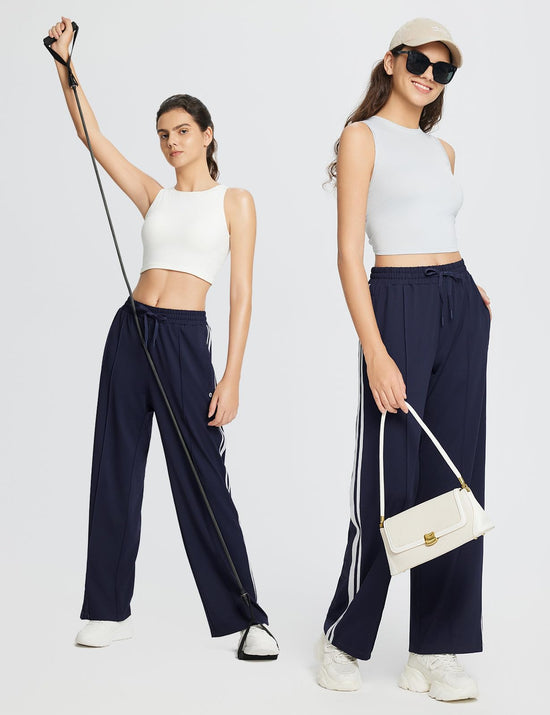 Baleaf womens track pants - Straight leg with zipper pockets and striped design