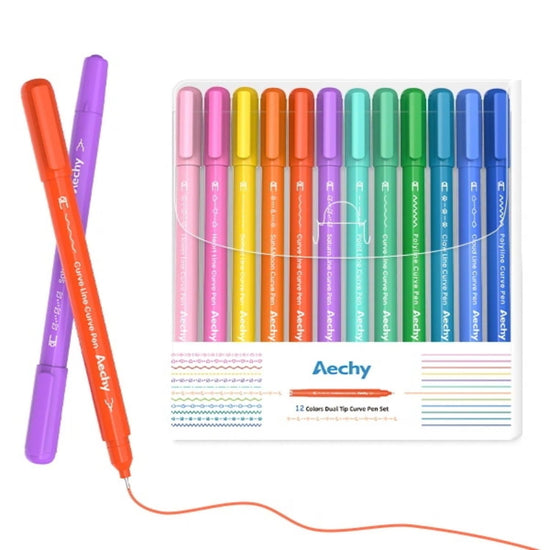 AECHY marking pen — dual tip with curve shapes and 8 colors for note taking supplies