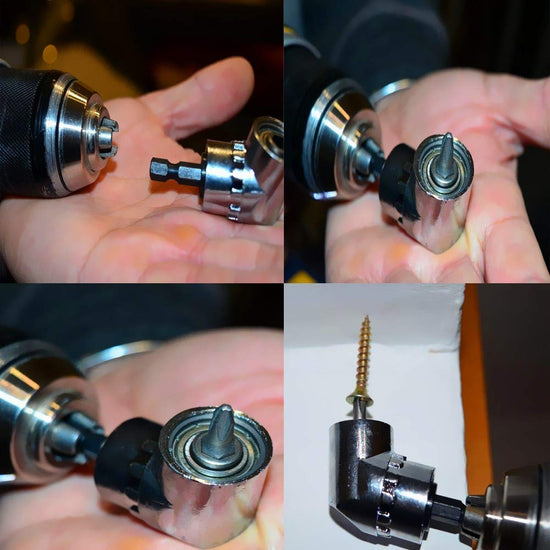 Fastener drive bit — Right angle drill attachment for short screwdriver bits
