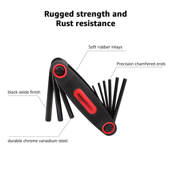 Amazon Basics wrench set — Folding hex key set with metric and SAE sizes, 3-pack