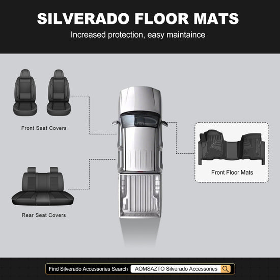 AOMSAZTO Floor Mats for 2019-2026 Chevy Silverado 1500 / GMC Sierra 1500, 2020-2026 Silverado/Sierra 2500HD / 3500HD - 1st Row Bench Seat Car Liner for Chevrolet Silverado (Front Row)