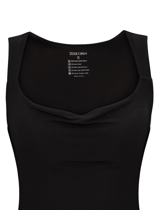 REORIA dress — Cowl neck sleeveless tank maxi with mesh detail and double lining