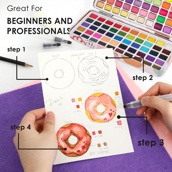 Grabie watercolor paint set - 100 colors including metallic and fluorescent hues with accessories