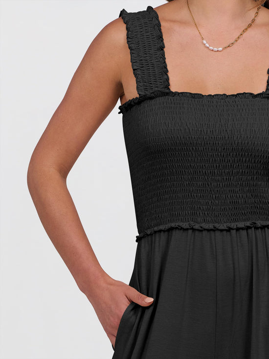 ANRABESS one piece outfit — Smocked sleeveless wide leg romper with pockets