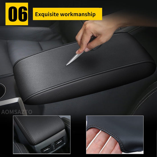 AOMSAZTO black leather armrest covers for Grand Cherokee 2011-2021 Jeep console cushion
