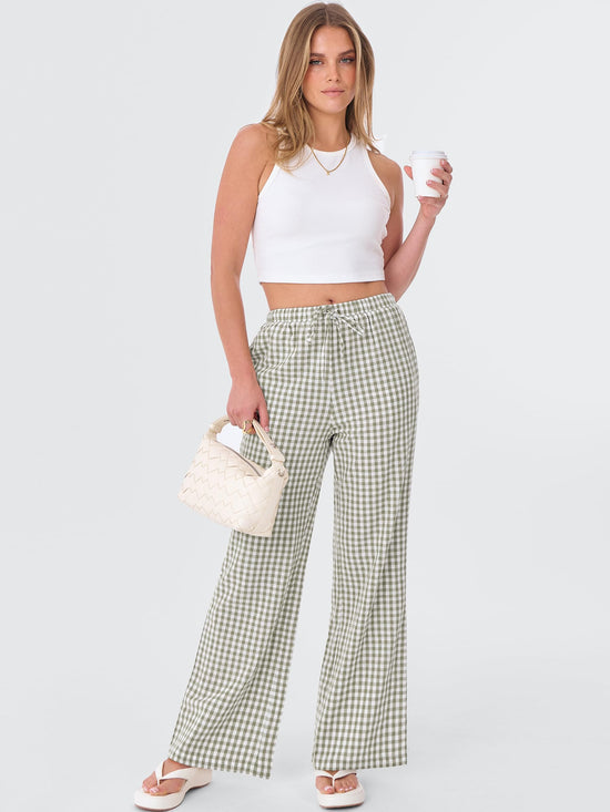 ANRABESS women's pajama lounge pants — striped gingham wide leg design