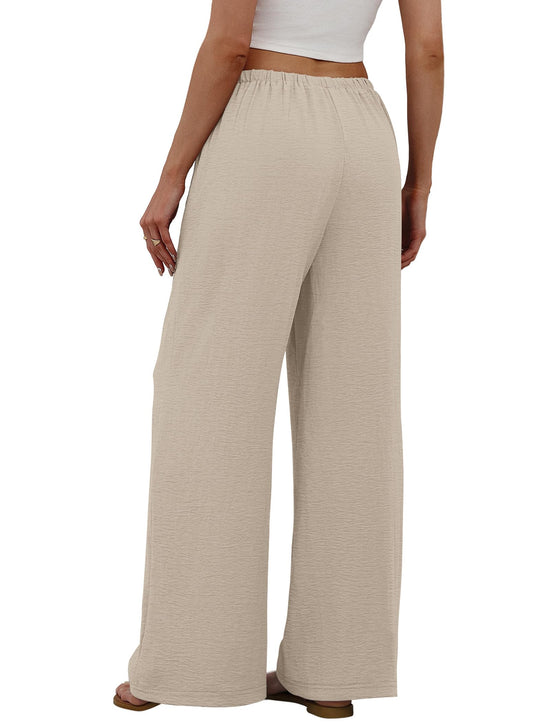 Sampeel linen pants — wide leg flowy beach vacation trousers in khaki M