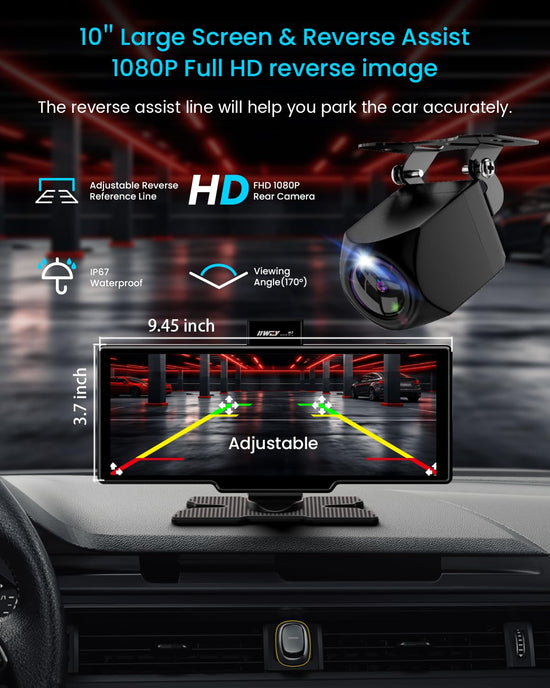 GPS or navigation system — Portable Apple Carplay screen with 10 inch display and 4K dash cam