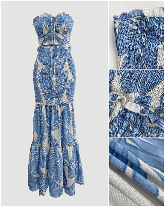 CHICME floral printed vacation dress - halter tie ruched bandeau style