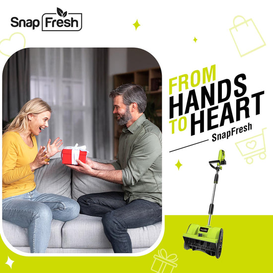 SnapFresh snow blower — 20V cordless design with adjustable handle and battery included