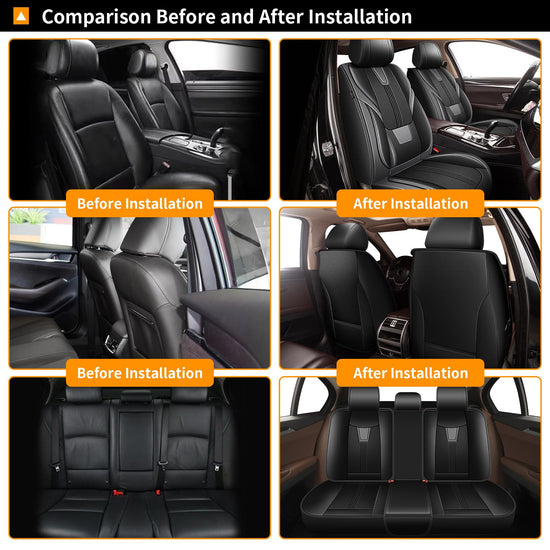 AOMSAZTO Seat Covers Full Set for Nissan Frontier S SV PRO-X PRO-4X SL 2009-2025 2026: Faux Leather Car Seat Cover Soft Comfortable Durable Breathable Waterproof(5 Seats, Black&Grey)