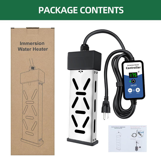 Immersion Water Heater with Controller, Portable Bucket & Bathtub Heater, 304 SS Immersion Heater for Bathtub, Auto Shut-Off, Anti-Dry Burn, 14AWG Cord, Water Heater for Inflatable Pool & Tub, 1800W