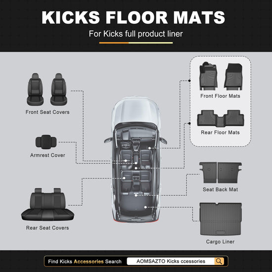 AOMSAZTO vehicle mats with 3D protection for Nissan Kicks 2025-2026, 6-piece set, black