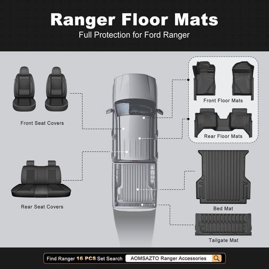 AOMSAZTO vehicle mat — all weather protection for Ford Ranger 2024-2026 SuperCrew Cab