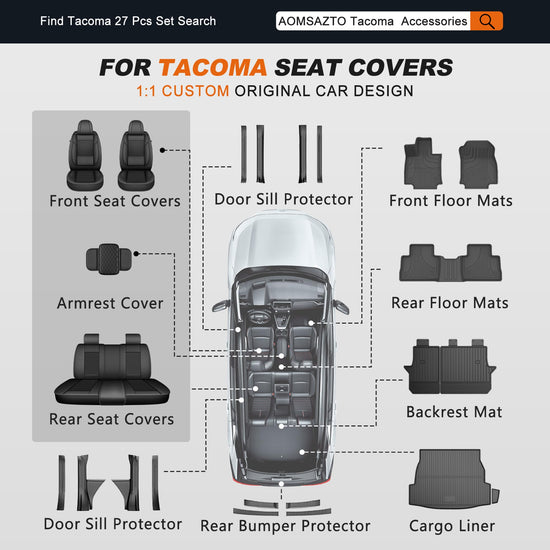 AOMSAZTO seat covers - Faux leather custom fit for Toyota Tacoma 2024-2026 double cab 5 seats burgundy