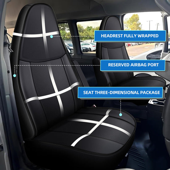 AOMSAZTO car seat covers — waterproof and wear-resistant for Chevy Express van 2010-2025.