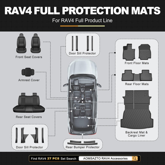 AOMSAZTO vehicle mats - all weather protection TPE floor liners for 2019-2025 Toyota RAV4