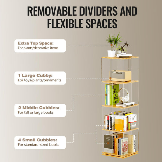 TAKEKIT bookshelf — 360 degree rotating design with clear acrylic and solid wood