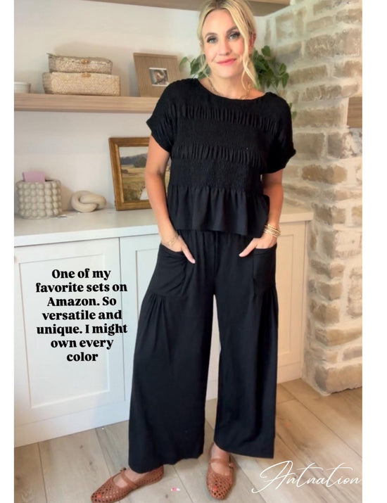 Antnation coordinated outfit with smocked top and wide-leg pants set