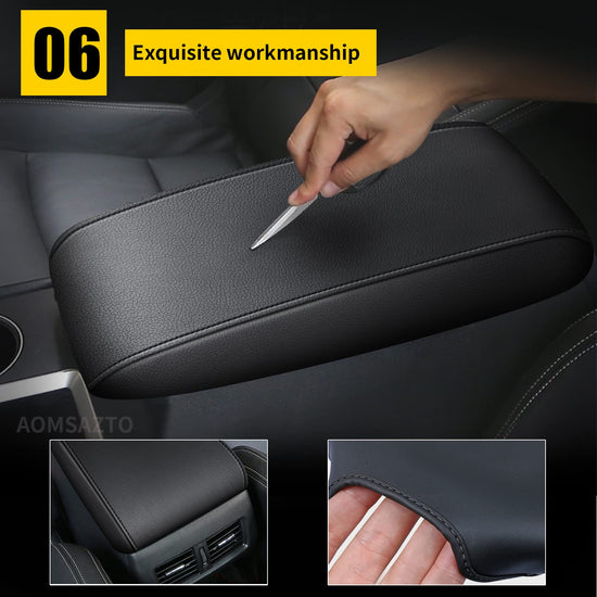 AOMSAZTO armrest console cover — black with black stitches for Nissan Altima 2013-2018