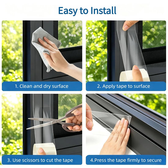Transparent window weather stripping — residue-free clear insulation tape for doors and windows