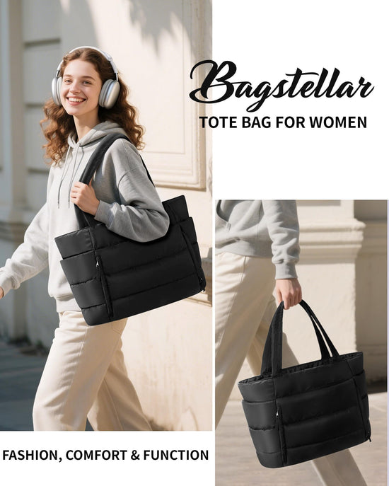 Bagstellar puffer tote bag — lightweight and quilted design for work and travel