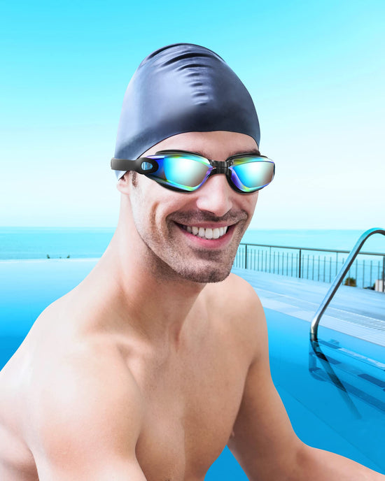 Aegend swim goggles - No leaking, anti-fog, UV protection, mirrored design for adults.