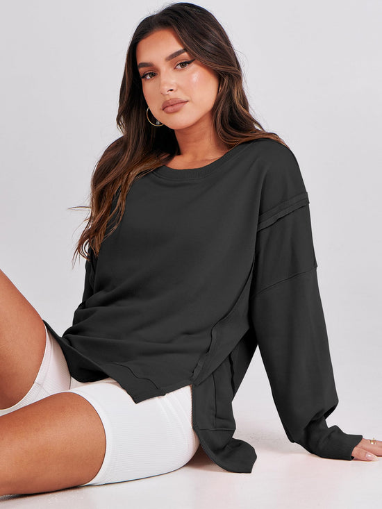 ANRABESS womens sweatshirt - oversized crew neck with side slit detail