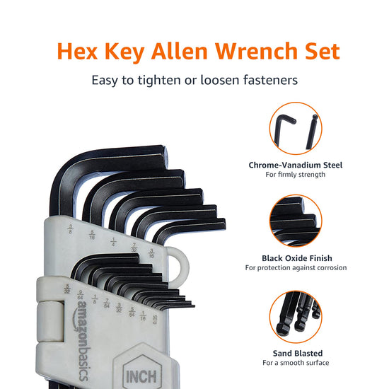 Amazon Basics wrench — Long arm hex key set with storage case, 26 pieces
