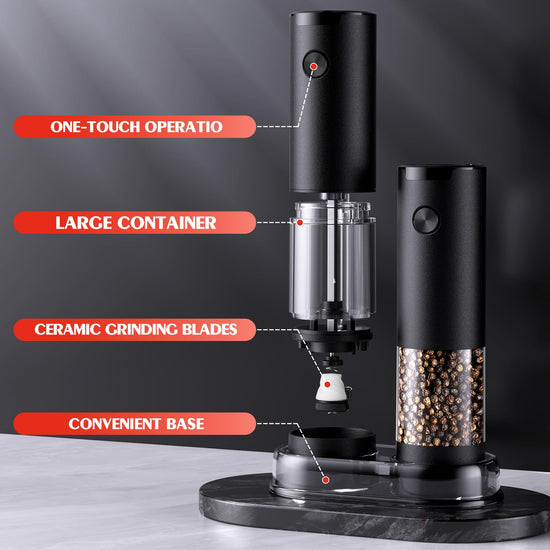 Seasoning mill — Electric salt and pepper grinder set with adjustable coarseness