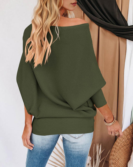 Zenlonr women's sweatshirt - Casual batwing sleeve off shoulder knit pullover jumper tops