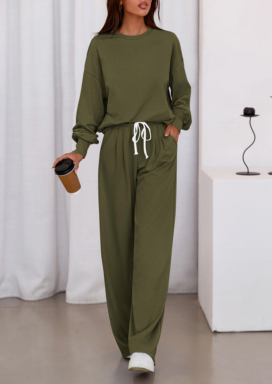 Coordinated outfit — PrettyGarden women's lounge set with long sleeve sweatshirt and wide leg pants