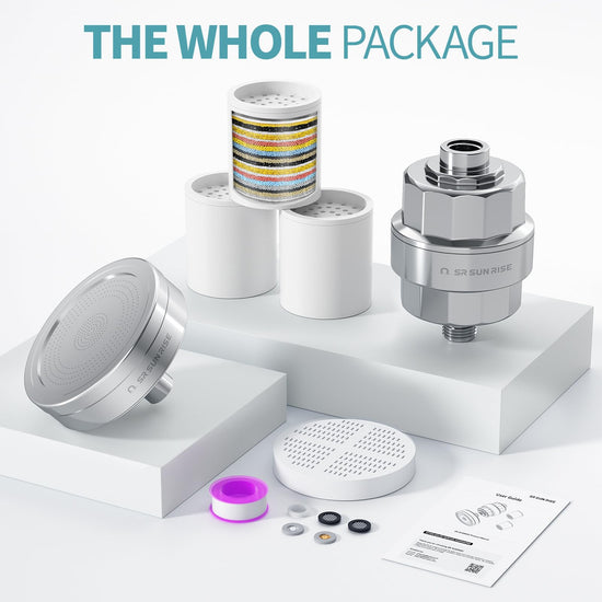 SR SUN RISE showerhead with 3 filter cartridges for hard water and chlorine removal