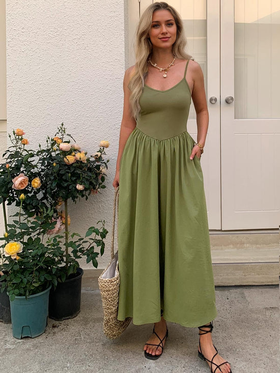 Mieazom sleeveless v-neck maxi dress with pockets