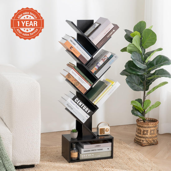 Yoobure shelf - Retro floor standing bookcase with 6 shelves in rustic brown