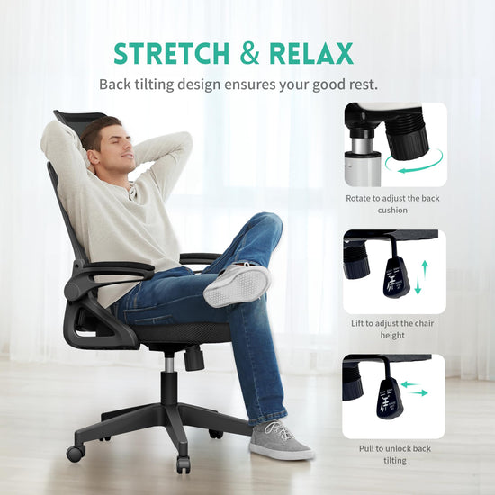 Ergonomic office chair — adjustable lumbar support and rotatable headrest