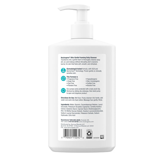 Neutrogena skin cleaning agent — fragrance free foaming daily cleanser for sensitive skin
