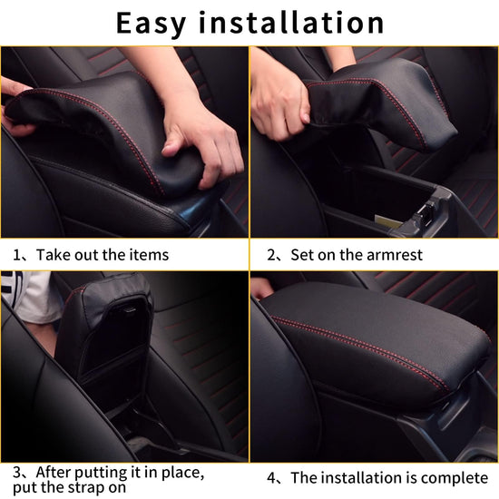 AOMSAZTO armrest covers — black with red stitches for 2013-2016 Subaru Impreza