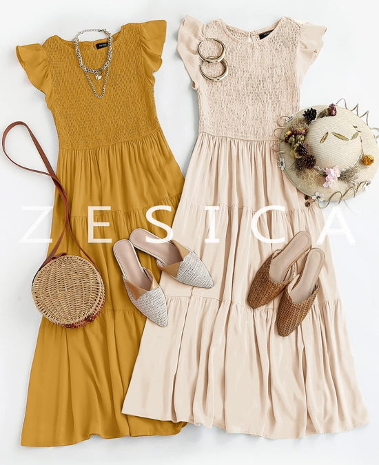 ZESICA dress with flutter sleeves and smocked waist