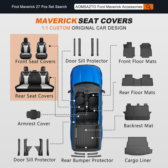 AOMSAZTO vehicle seat cover — Custom fit faux leather waterproof for Ford Maverick 2022-2026