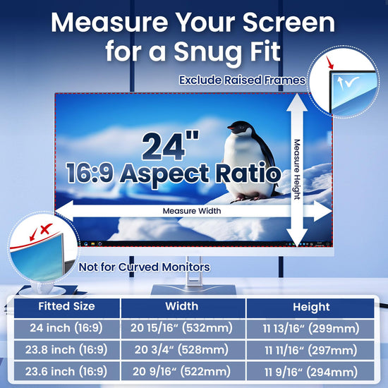 AEGIVIXE Magnetic Monitor Privacy Screen Filter 24 Inch for Computer 16:9 Aspect Ratio, Hanging Anti Blue Light Shield Eyes Protection, Removable Blackout Anti Spy Security Protector