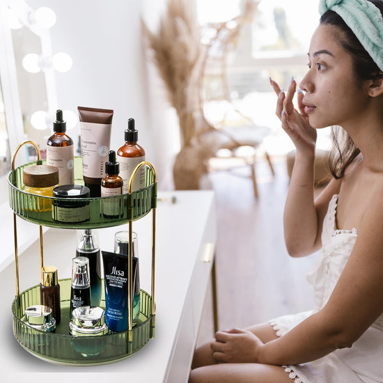 Zufudo rotating tray — Clear skincare and perfume storage for bathroom vanity