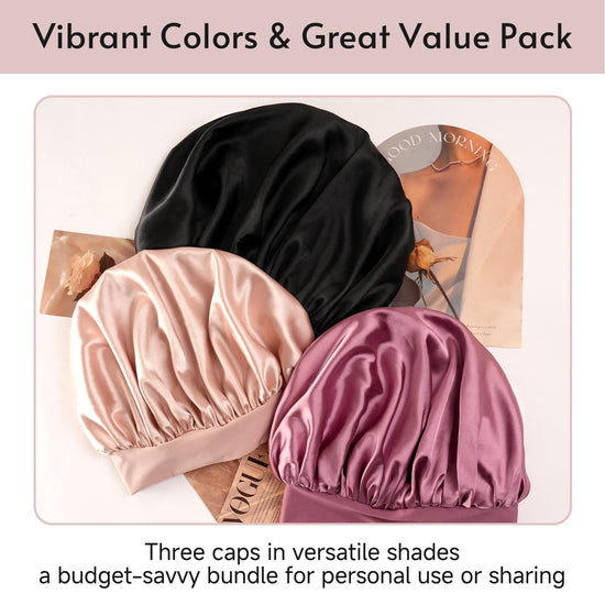 Yanideer silk bonnets for sleeping with tie band for curly hair blushpink 3 pcs setYanideer silk bonnets for sleeping with tie band for curly hair 3 pcs set