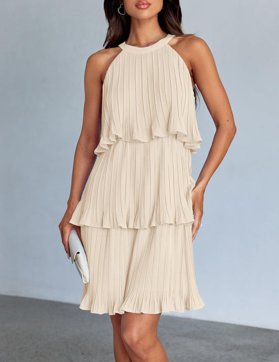 ZESICA dress — Summer halter cocktail with ruffle tiered chiffon