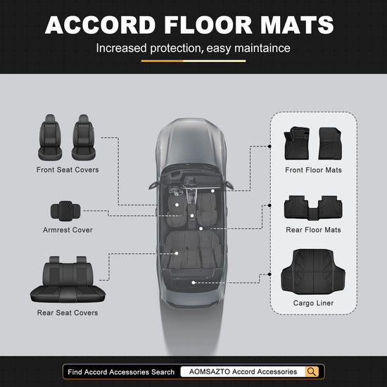 AOMSAZTO Floor Mats & Trunk Mat Fit for Honda Accord 2026 2025 2024 2023 (Gasoline & Hybrid), All Weather TPE Floor Liners with Cargo Mat, Waterproof Non-Slip Car Mats, Black